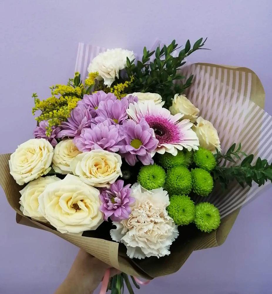 Букет цветов из: Хризантемы, Розы, Гвоздики и Герберы в Гаврилов-Посаде