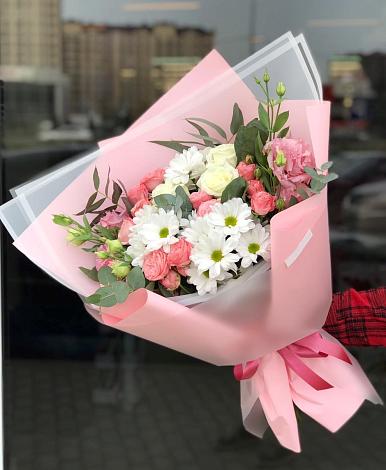 Букет цветов из: Розы, Лизиантусы и Хризантемы в Гаврилов-Посаде