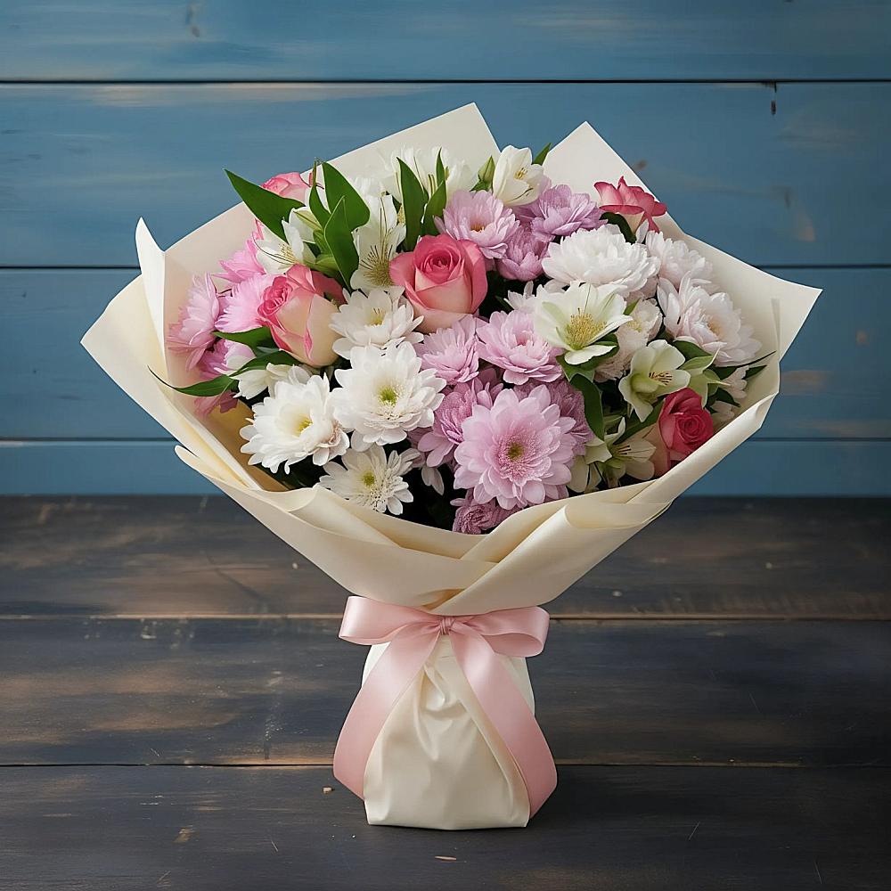 Букет цветов из: Хризантемы, Альстромерии и Розы в Гаврилов-Посаде